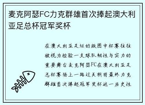 麦克阿瑟FC力克群雄首次捧起澳大利亚足总杯冠军奖杯 麦克阿瑟FC力克群雄首次捧起澳大利亚足总杯冠军奖杯